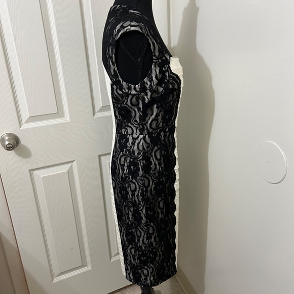 Cache NWT Vintage Black Lace and Cream Ruffled Pencil Midi Dress Size 10 - Picture 4 of 9